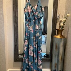 Charlotte Russe Blue Tie Front Maxi Jumpsuit